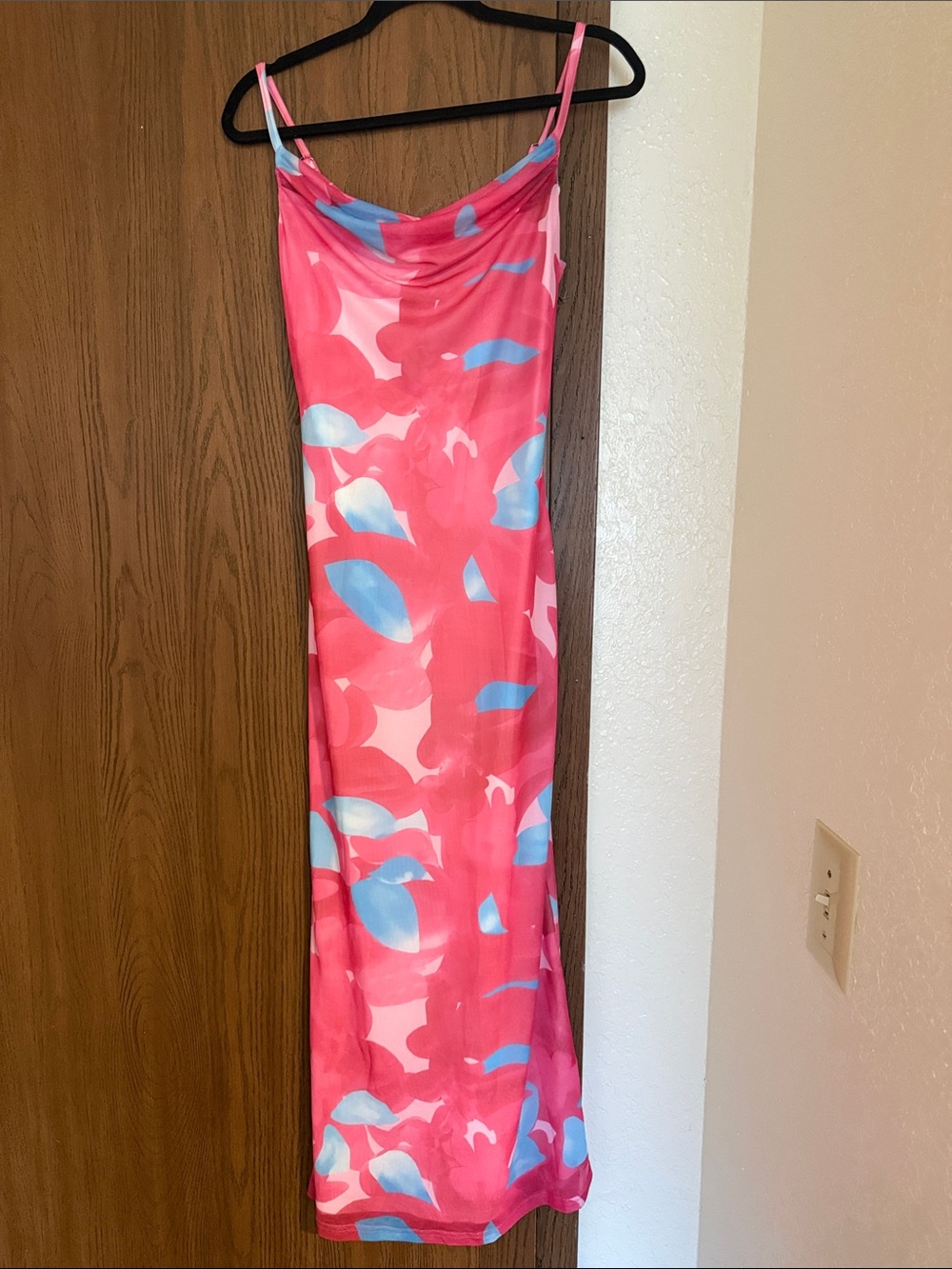 Bright Pink & Blue Floral Maxi Slip Dress
